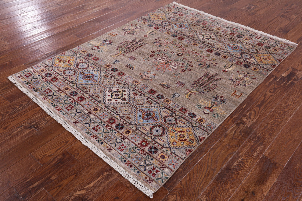 Persian Gabbeh Tribal Hand Knotted Wool Rug 5' 0" X 6' 8" Q10092