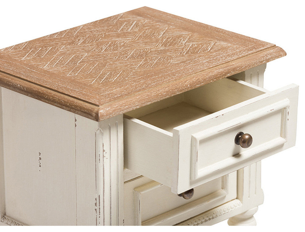 Urban Designs Weathered Oak White Wash Distressed Finish Two-Tone Nightstand