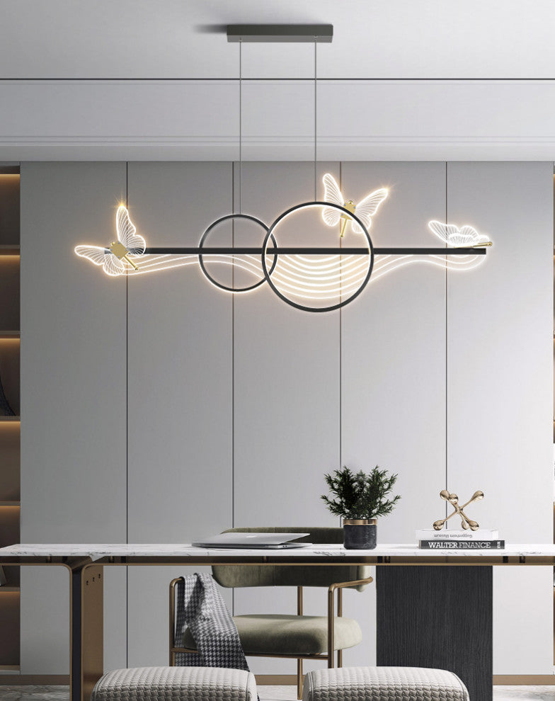 Aigle | Gold Butterfly Chandelier for Dining Room, Black, Cool Light