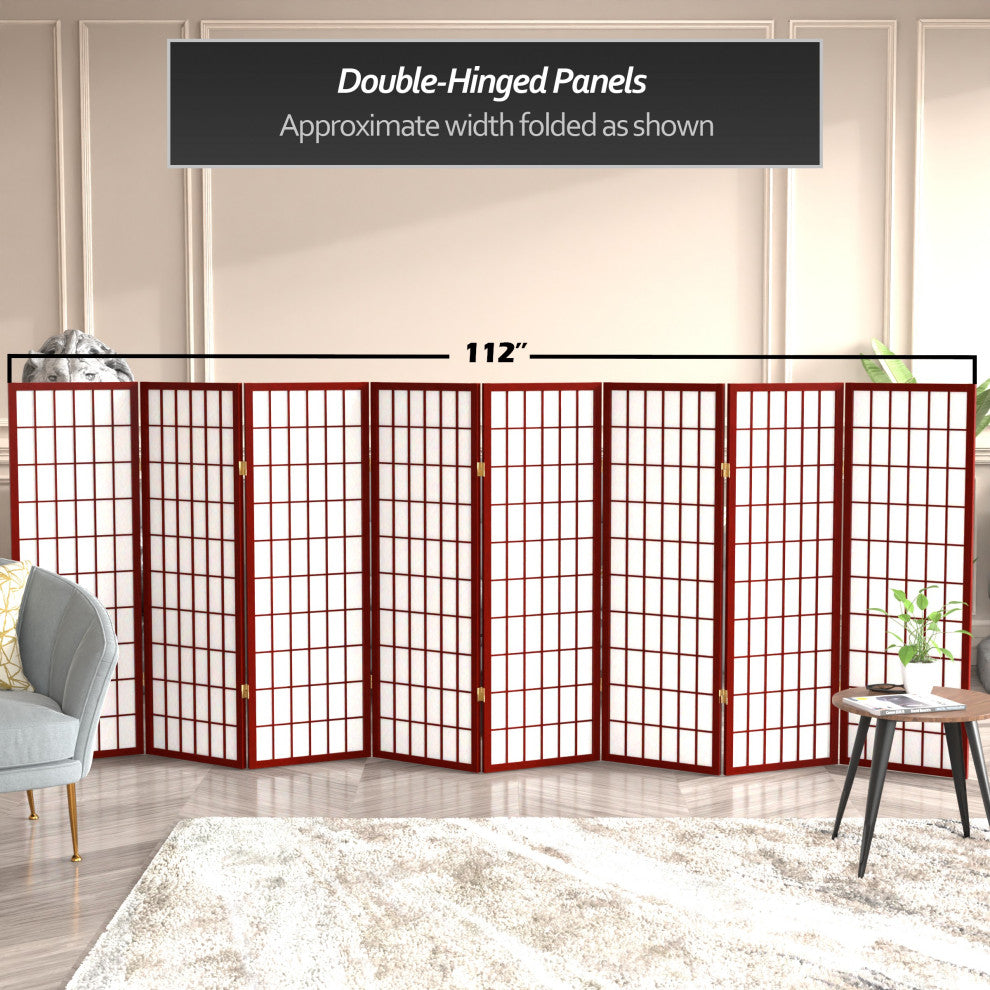 4' Tall Window Pane Shoji Screen, Rosewood, 8 Panels