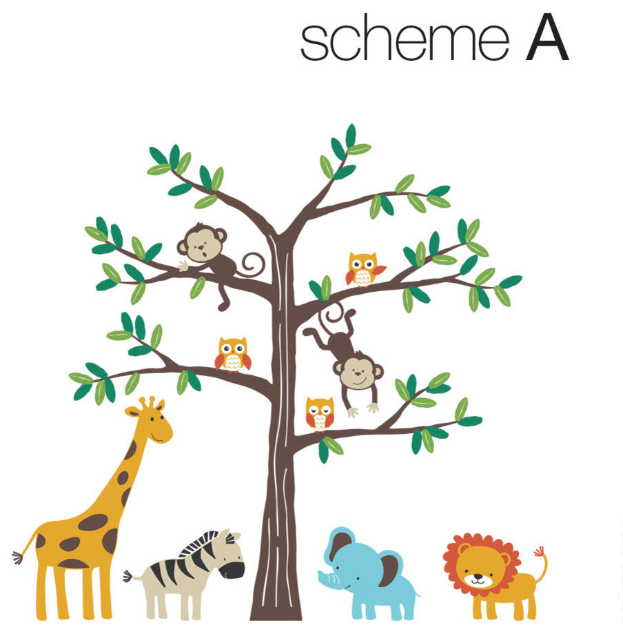 Safari Tree with Cute Animals Wall Decal, Scheme A