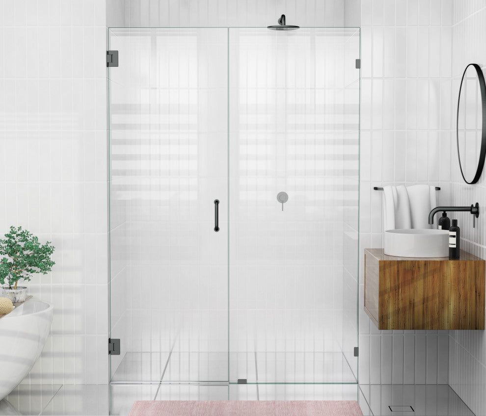 78"x59" Frameless Hinged Shower Door, Wall Hinge Door Style, Oil Rubbed Bronze