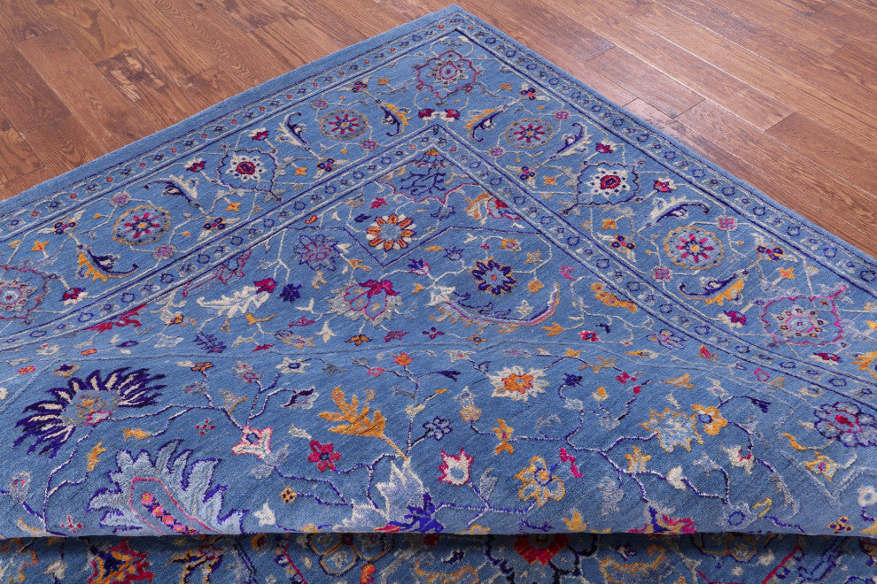 9' 2" X 12' 1" Wool & Silk Persian Heriz Serapi Handmade Rug - Q13686
