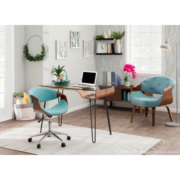 Curvo Mid-Century Modern Office Chair, Walnut/Teal
