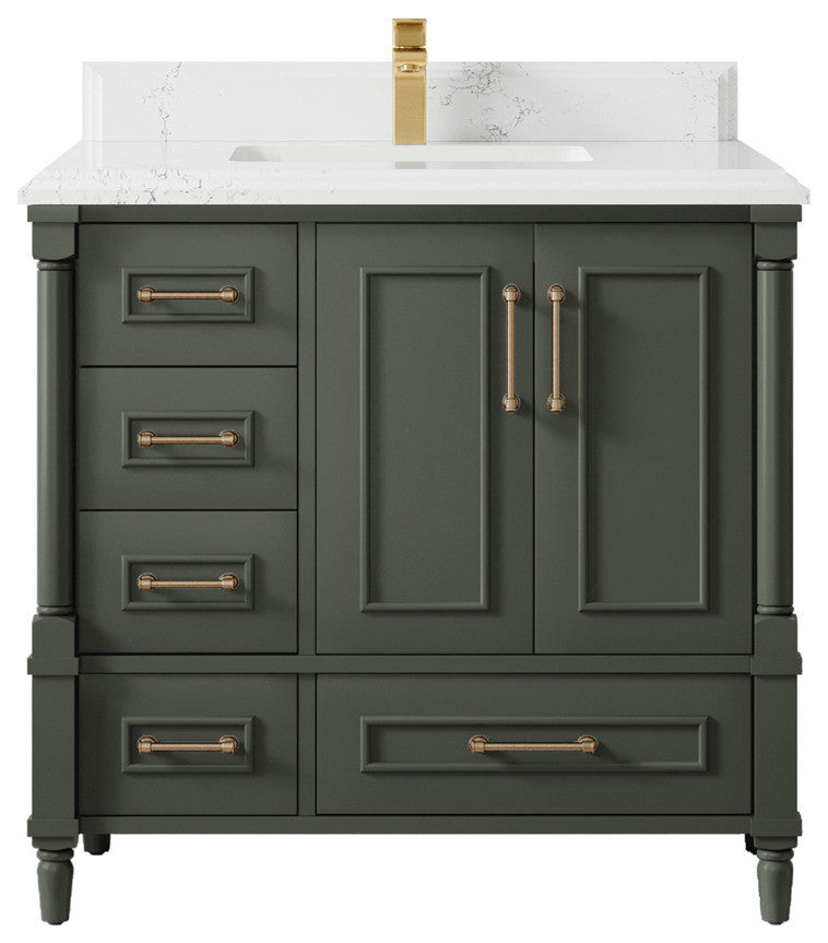 Aberdeen 36 Center Sink Bath Vanity in Pewter Green 1.5" Empira Quartz