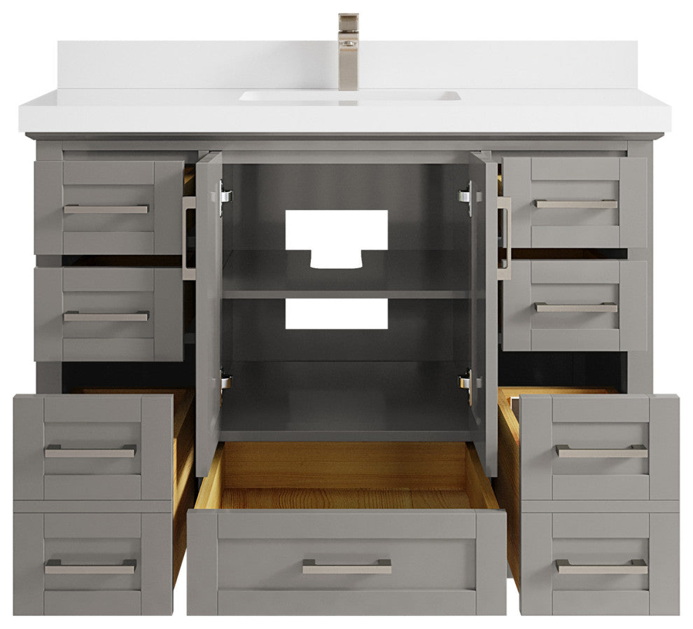 Boston 48 Single Sink Bath Vanity in Elephant Skin Gray 2" White Quartz