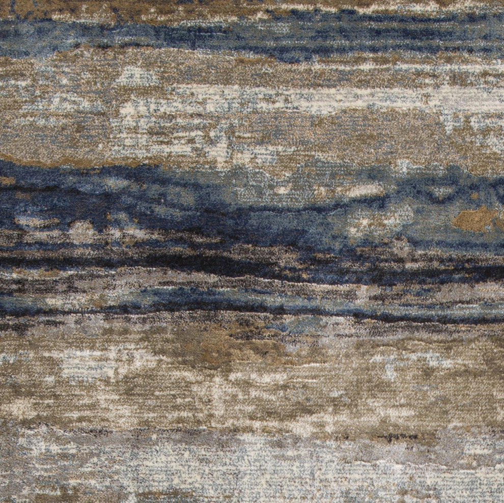 HomeRoots 5' x 8' Ivory or Blue Abstract Brushstrokes Viscose Indoor Area Rug