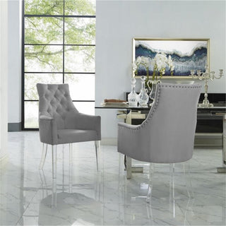 Posh Colton Linen Fabric Dining Chair with Acrylic Legs - Light Gray (Set of 2)