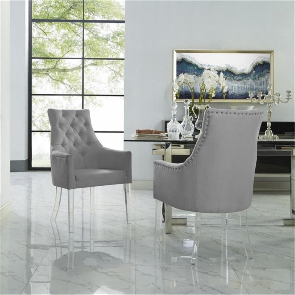 Posh Colton Linen Fabric Dining Chair with Acrylic Legs - Light Gray (Set of 2)