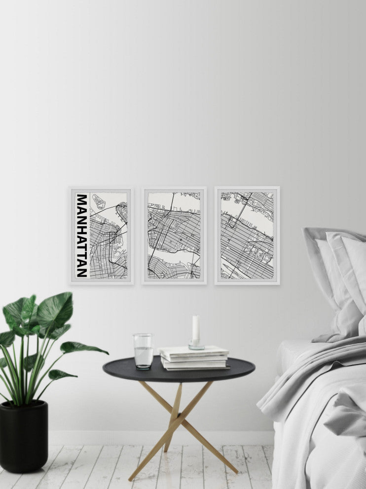 Manhattan Outline Triptych, 36x18