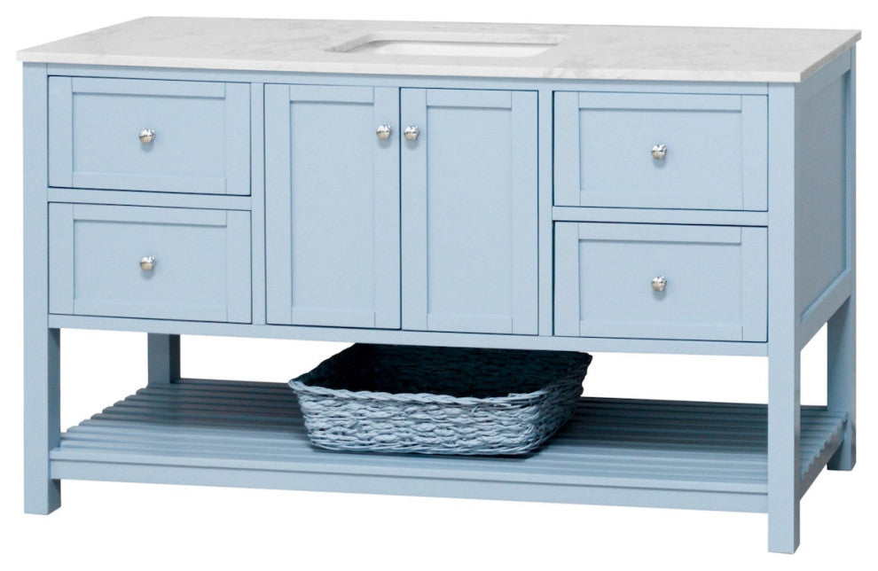 Lakeshore 60" Single Bathroom Vanity, Powder Blue, Engineered Carrara