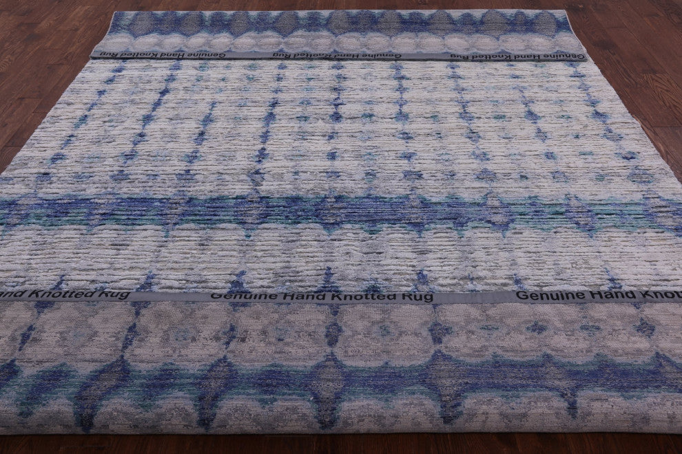 8' 8" X 12' 7" Wool and Silk Modern Hand Knotted Rug Q9040