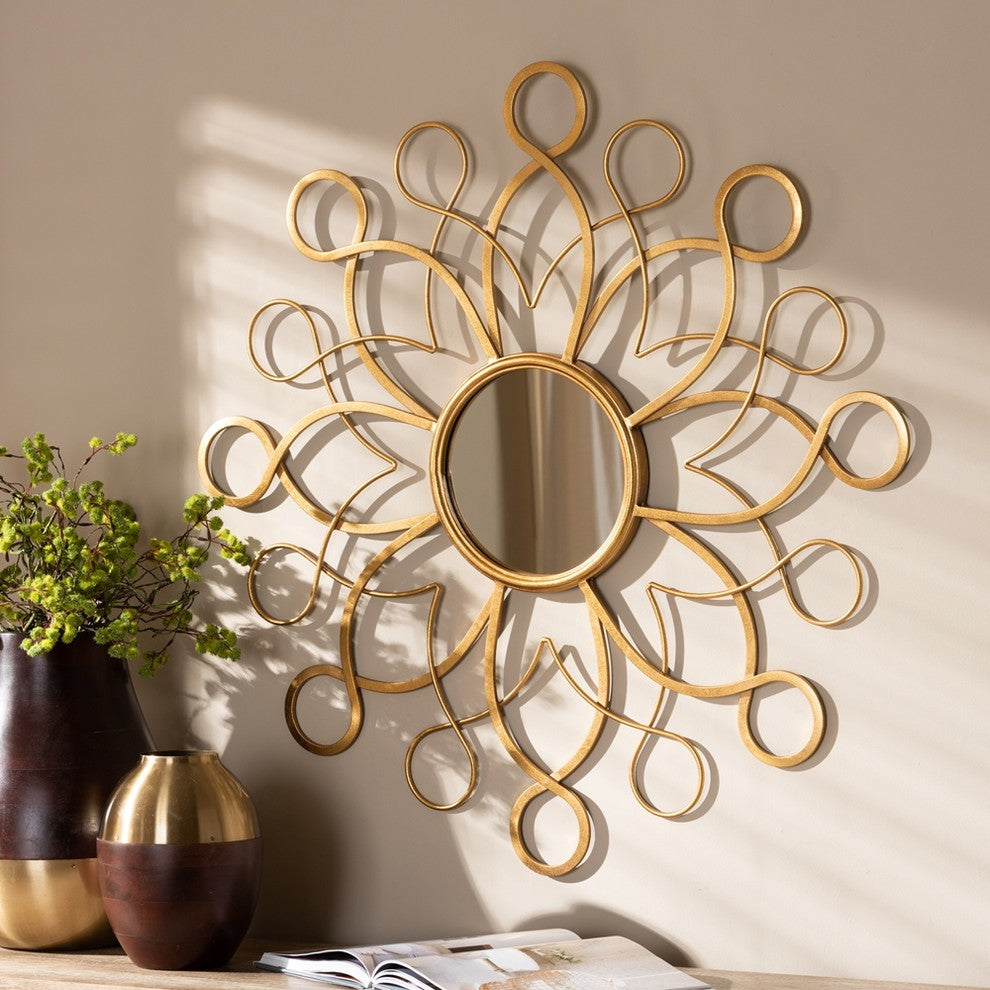 Modern And Contemporary Antique Gold Finished Round Accent Wall Mirror