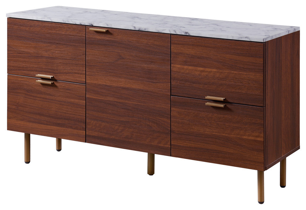 Faux Marble Top Wood Sideboard Buffet Cabinet