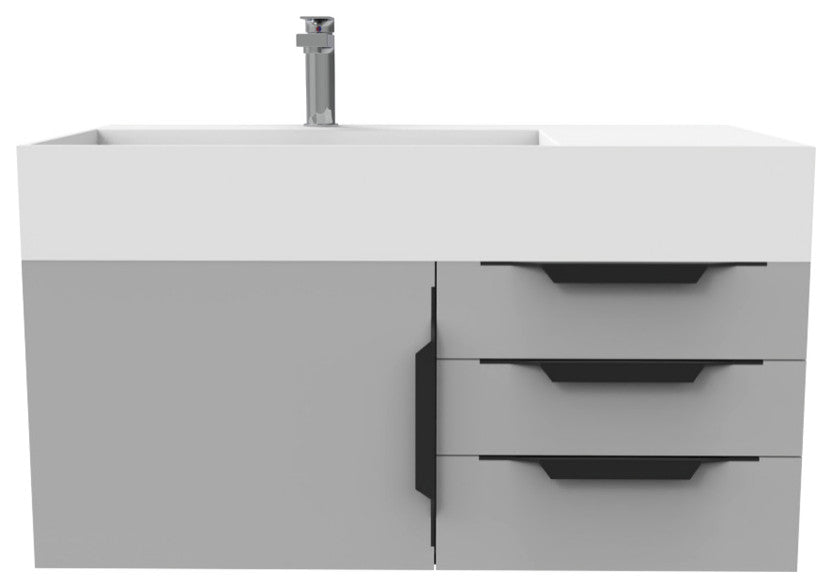 CastelloUSA Amazon 36" Wall Mount Vanity Set, Gray, White Top, Black Handles