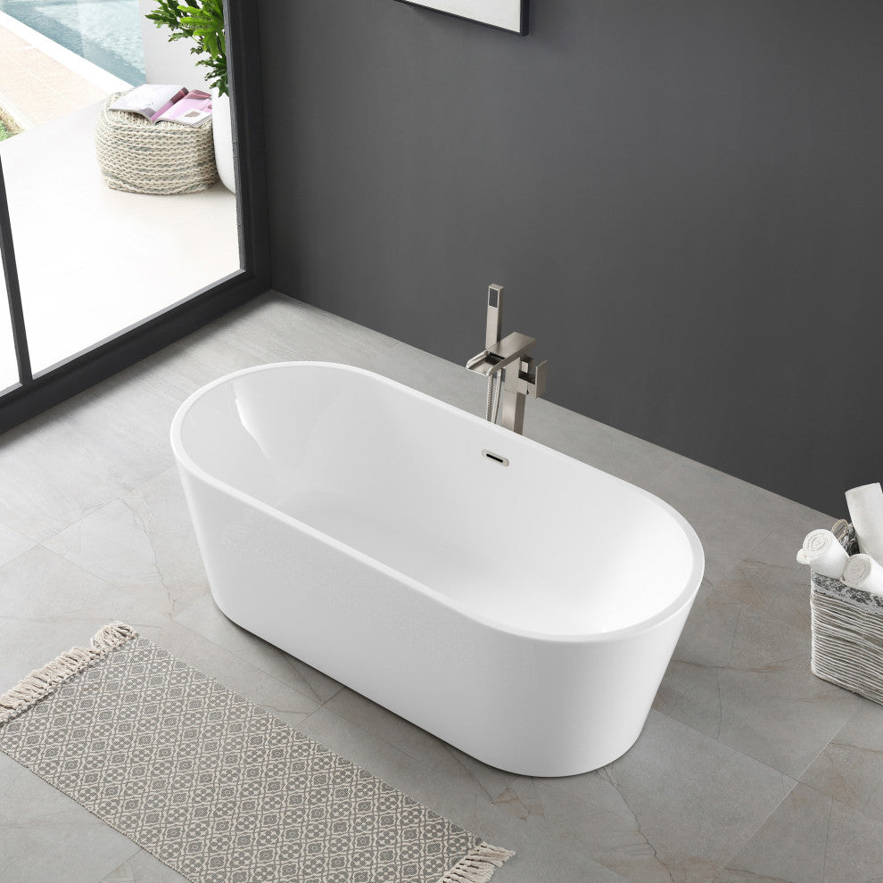 OVE Decors Lyra 67" Seamless White Acrylic Freestanding Oval Bathtub