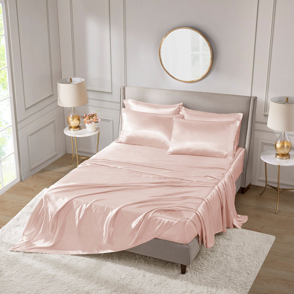 Madison Park Essentials Satin Luxury 6 PC Sheet Set, Blush