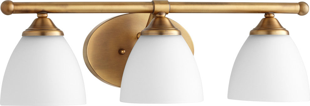 Brooks 3-Light Vanity Fixture, Aged Brass With Satin Opal