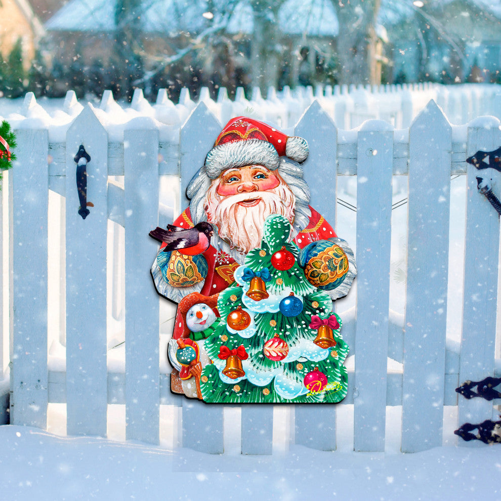 Christmas Tree Decorating Santa, Wooden Decorative Door Hanger