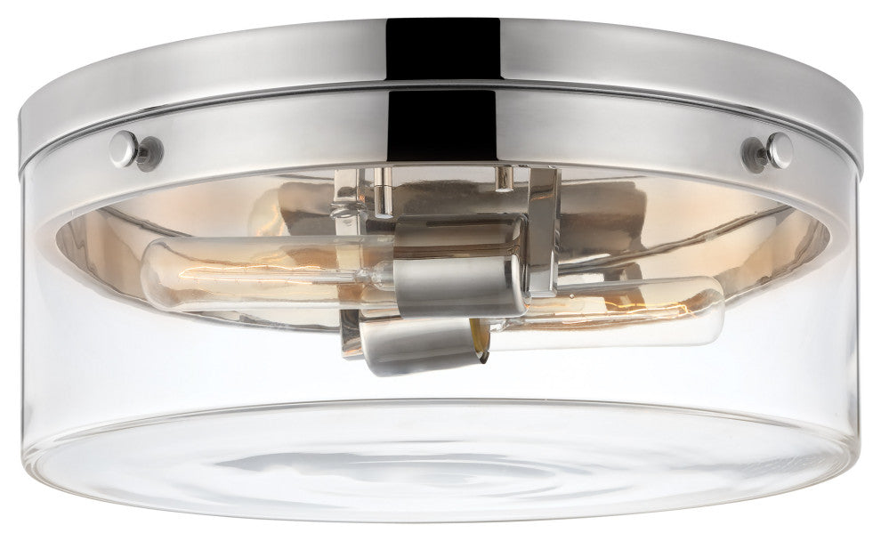 Intersection Small Flush Mount Fixture, Polished Nickel With Clear Glass