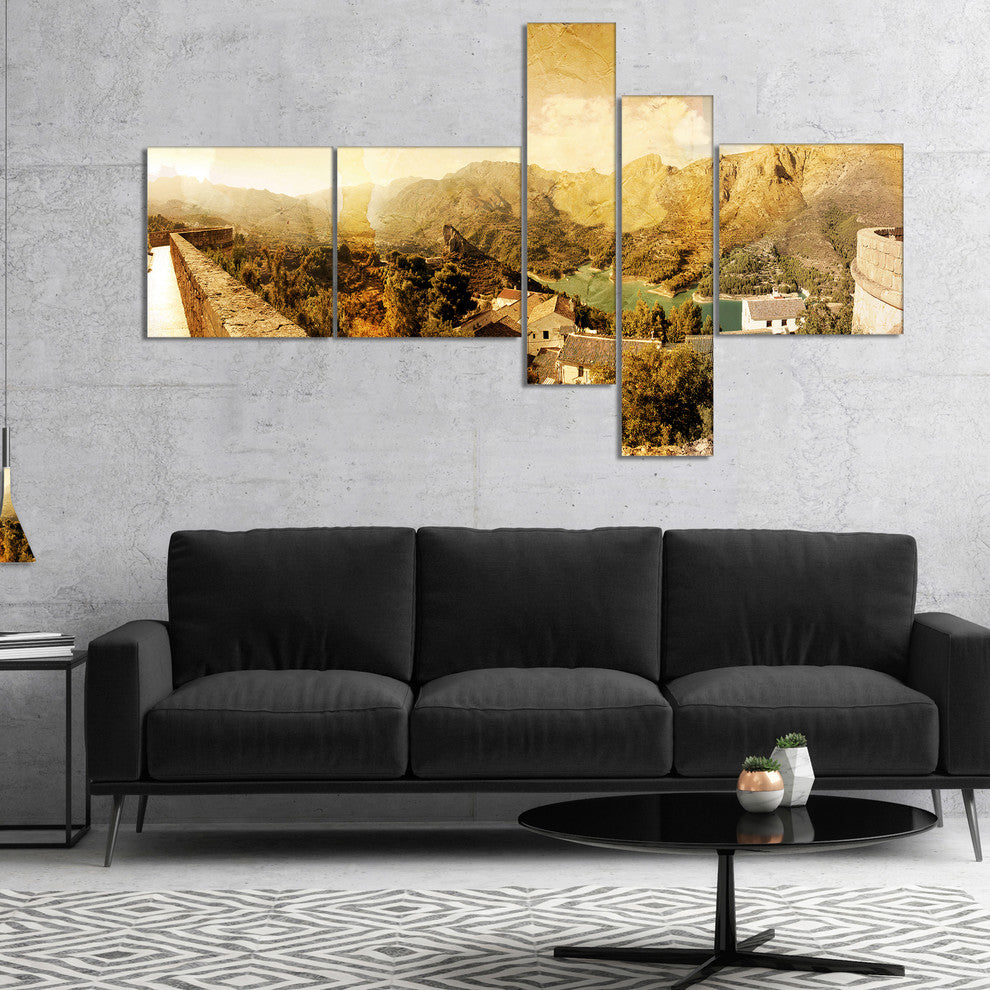 Mountain and Lofty Lake, Landscape Photo Canvas Art Print, 60"x32", 5 panels