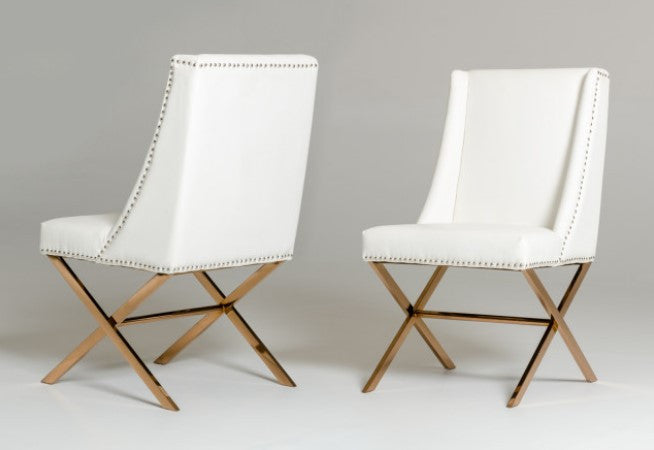 HomeRoots 37" White Leatherette and Rosegold Steel Dining Chair
