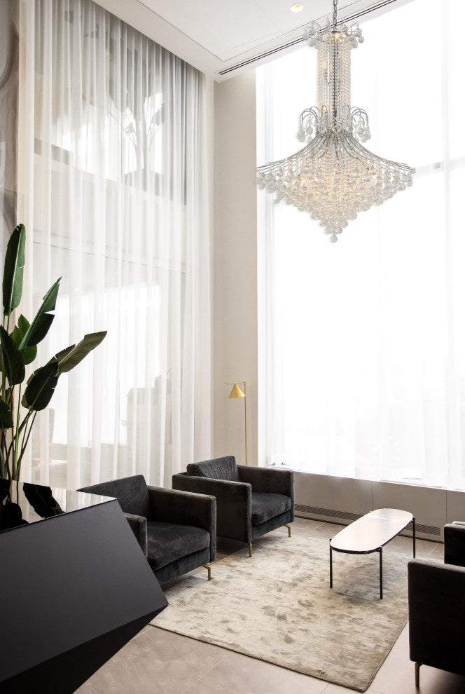 16-Light Chrome Metal Chandelier With Crystals