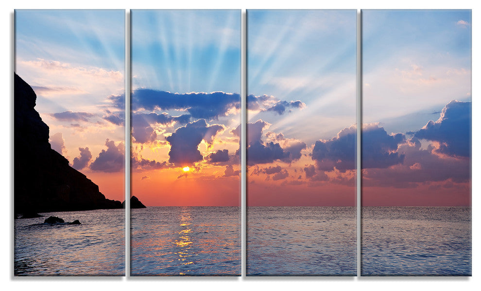 Beautiful Raising Sun and Mountains, Landscape Canvas Art, 48"x28", 4 Panels
