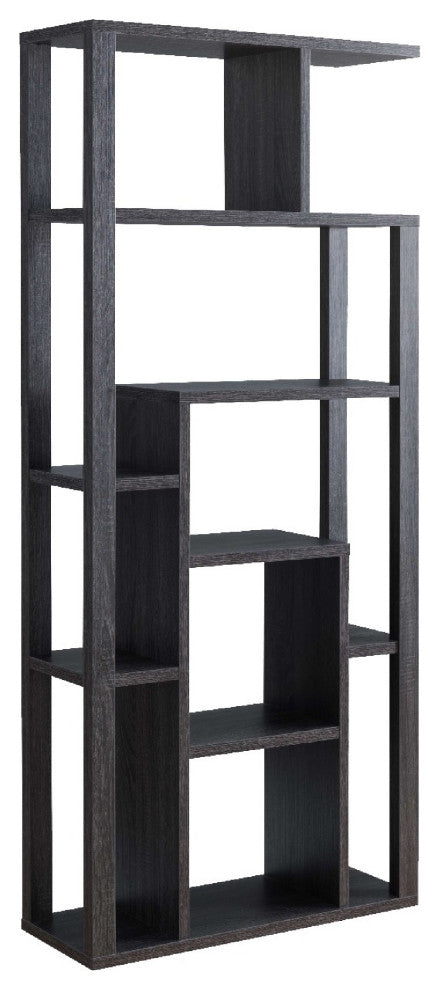 Benzara BM273000 Wood Display Cabinet With Open Frame, Multiple Shelves, Gray