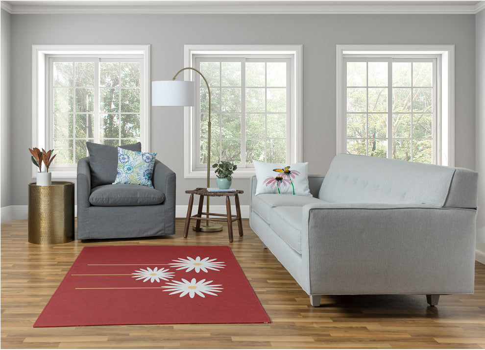 Floral Print Spring Chenille Rug, Ligonberry Red, 4'x6'