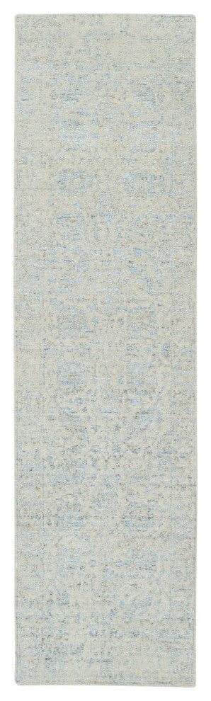 Gray, Tabriz Design, Wool and Silk Jacquard Hand Loomed Runner Rug, 2'8"x10'0"