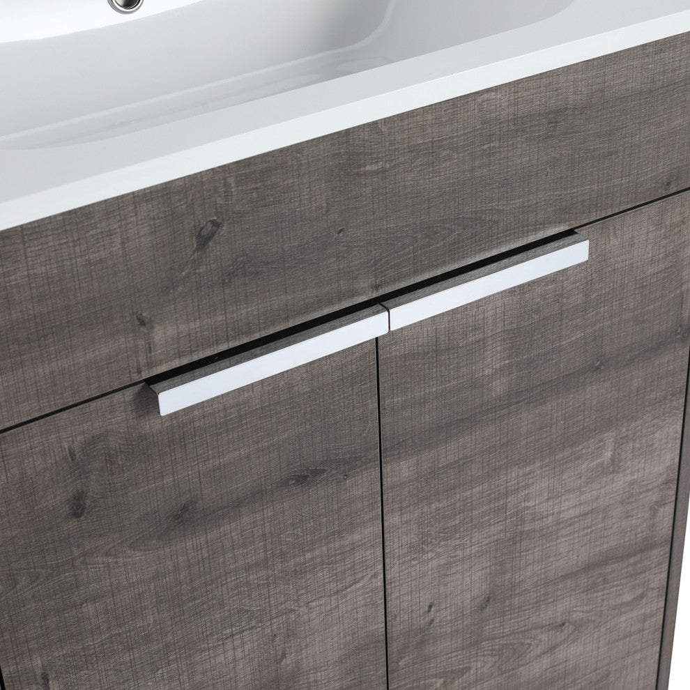 Single Vanity, Gray Oak Finish With Solid Surface Resin White Sink, 24"