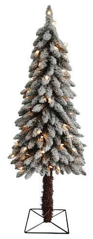 Pre Lit Flocked Alpine Tree 166 Tips 35 Clear Lights, 3'x16"