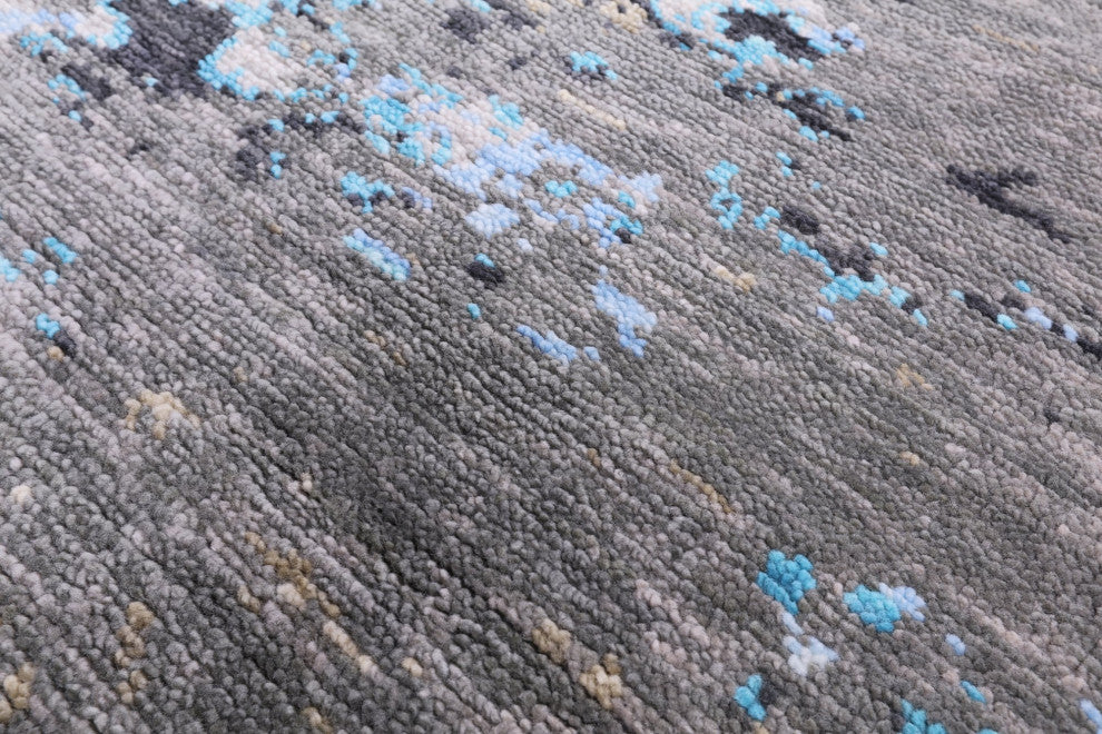 9' 6" X 11' 8" Abstract Hand Knotted Wool and Silk Rug Q9158