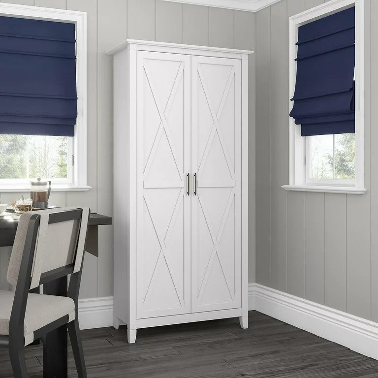 Farmhouse Pantry Cabinet, X-Shape Design With Adjustable Shelves, Pure White Oak