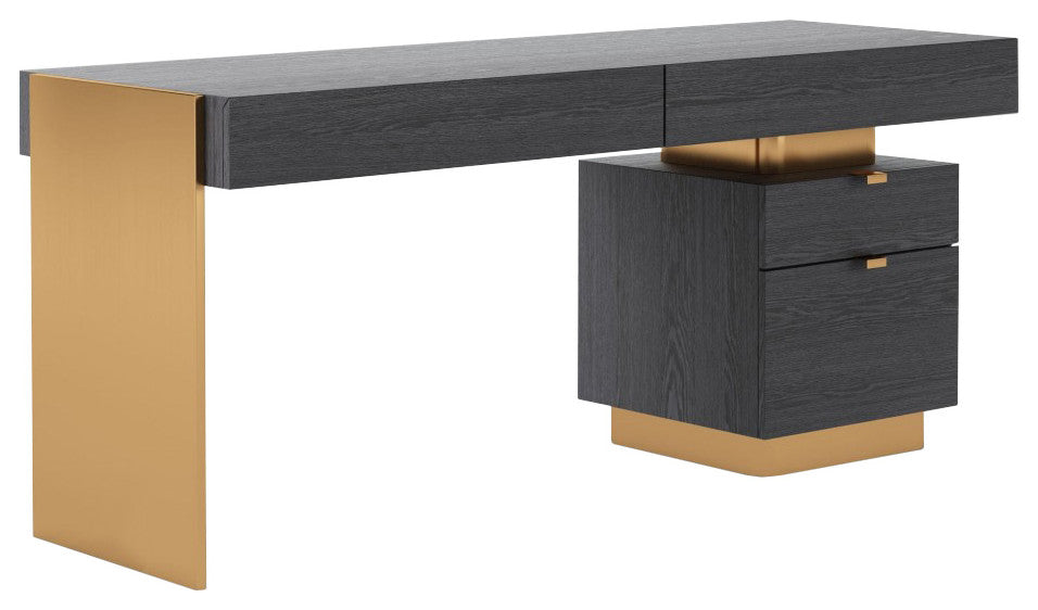 Modrest Trahan Modern Gray Elm and Gold Office Desk