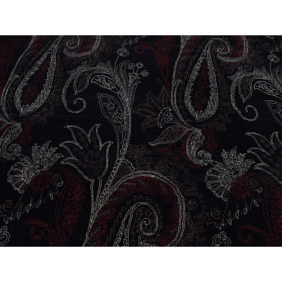 Neutral Black, Modern Design, Hand Knotted Pure Wool Oriental Rug, 8'1"x10'