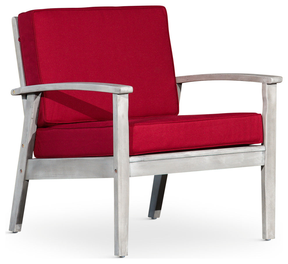 DTY Outdoor Living Longs Peak Eucalyptus Chair W/ Cushions, Silver Gray, Burgund