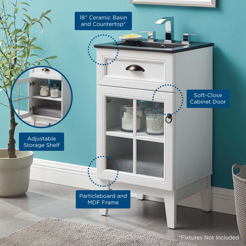 Isle 18" Bathroom Vanity Cabinet White Black -5475