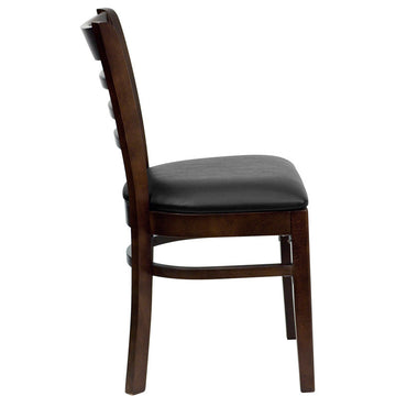 Dyersburg Wood Chair Ladder Back Walnut, Black Vinyl Seat
