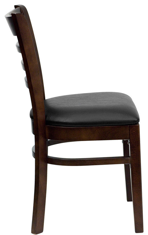 Dyersburg Wood Chair Ladder Back Walnut, Black Vinyl Seat