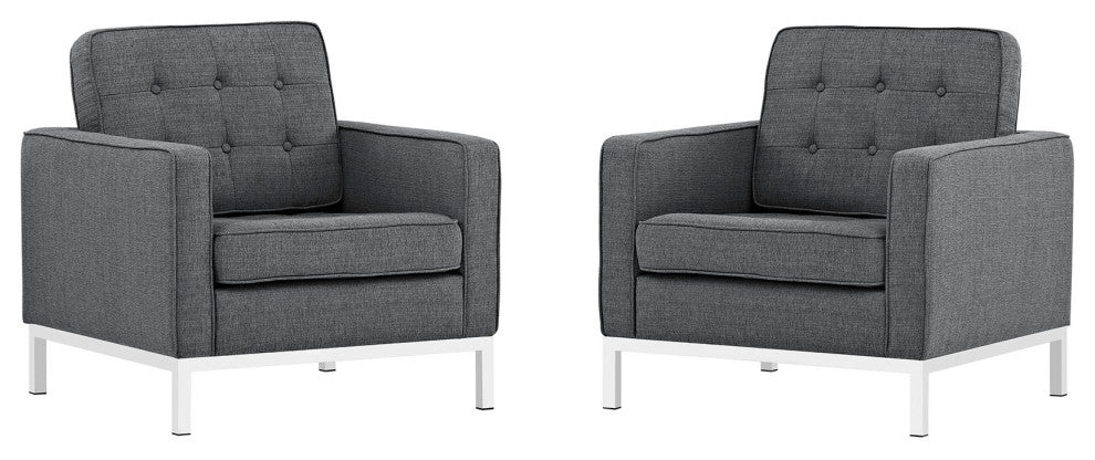 Modern Gray Loft Armchairs Upholstered Fabric Set of 2