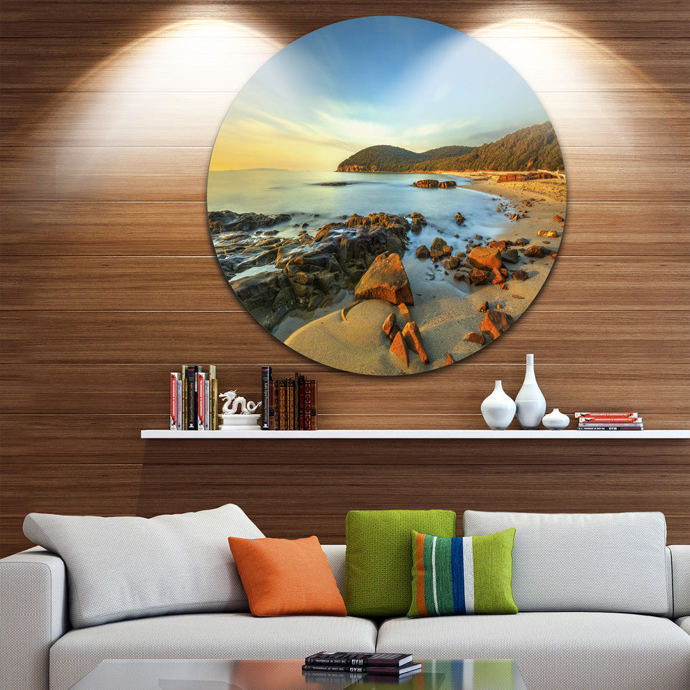 Sunset In Cala Violina Bay, Landscape Large Disc Metal Wall Art, 23"