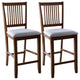 Set of 2 Slat-Back Padded Wood Counter Stools, Rusticwalnut