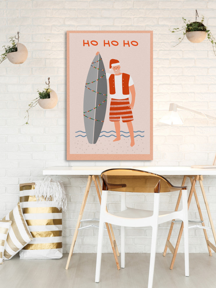 "Surfing Santa" Painting Print on Wrapped Canvas, 12x18