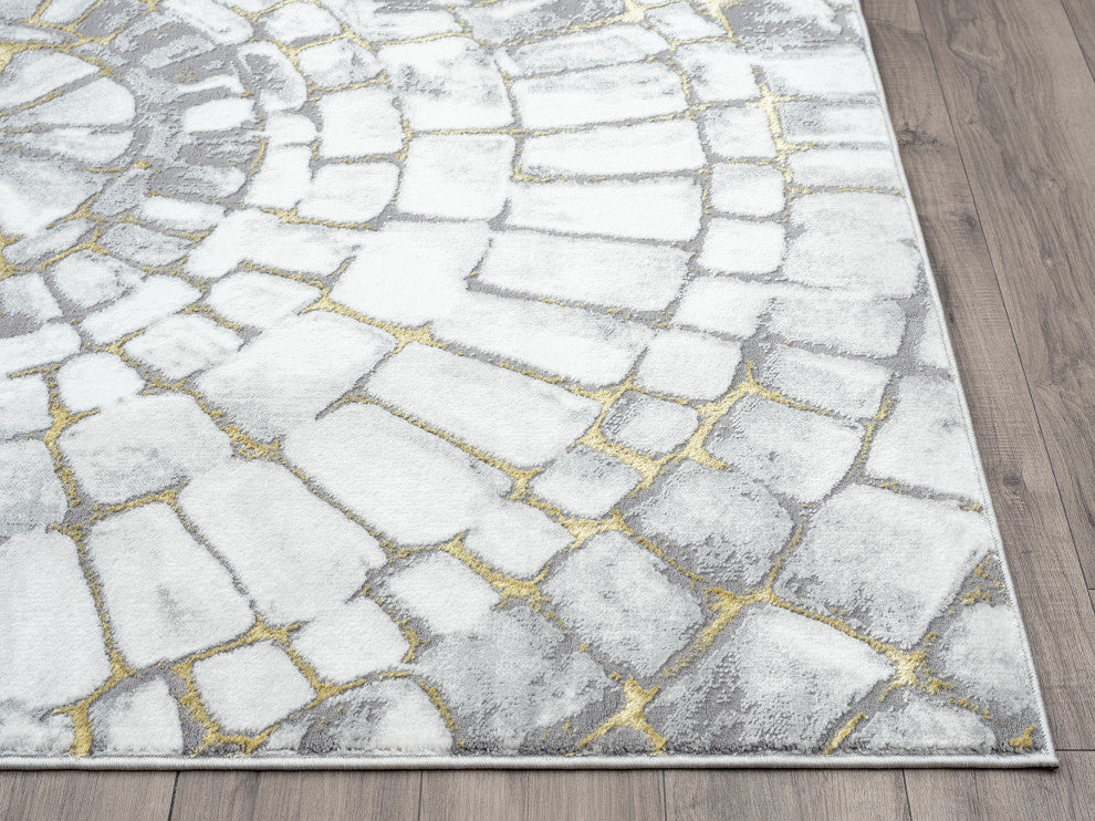 Abani Luna LUN130A Contemporary Grey and Gold Spiral Metallic Area Rug