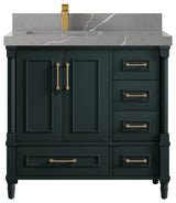 Aberdeen 36 Left Offset Bath Vanity in Dark Forest Green 2" Piatra Gray