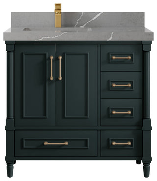 Aberdeen 36 Left Offset Bath Vanity in Dark Forest Green 2" Piatra Gray