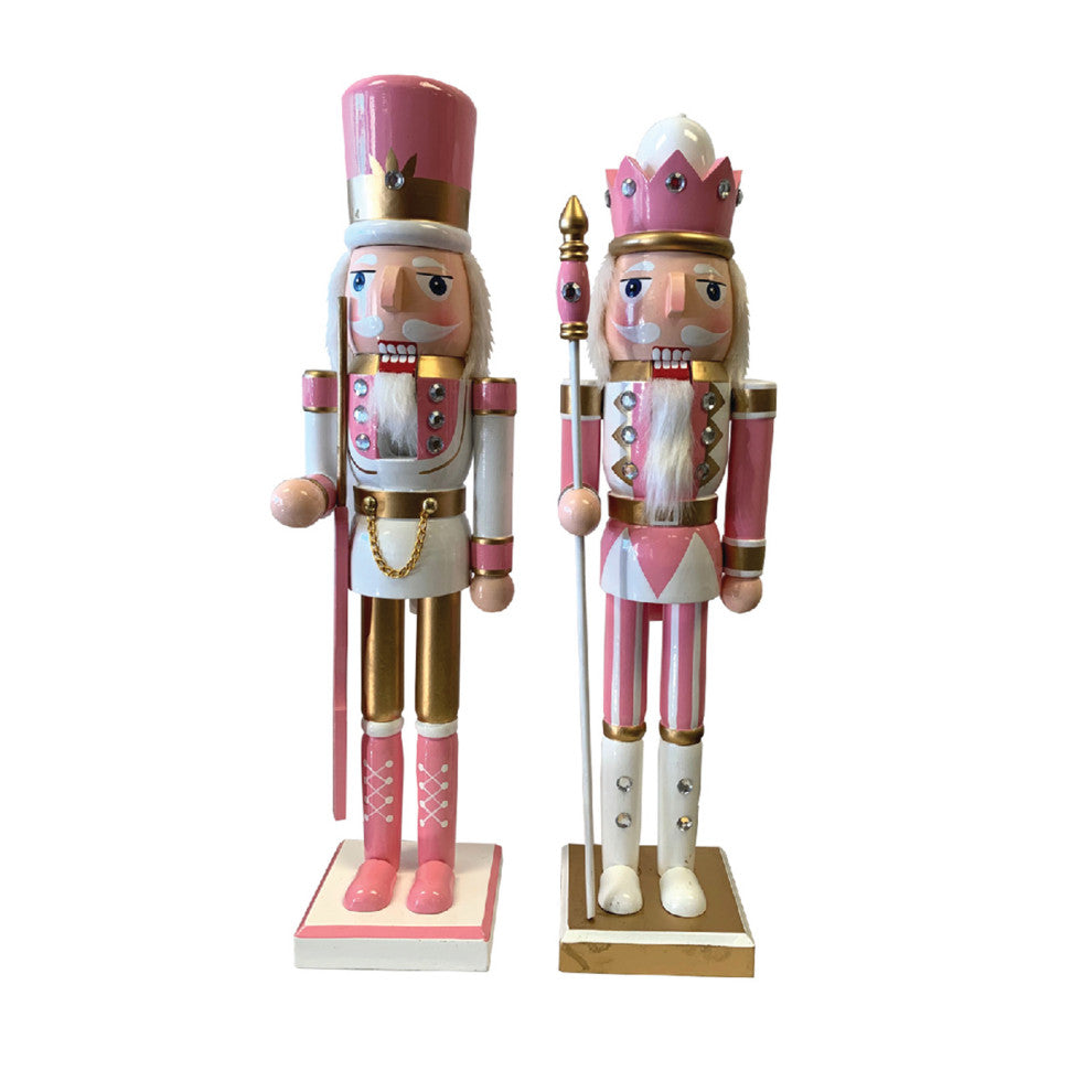 14" Pink & Gold Nutcrackers, 2-Piece Set