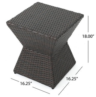 GDF Studio Frances Outdoor 16" Multi-Brown Wicker Square Side Table